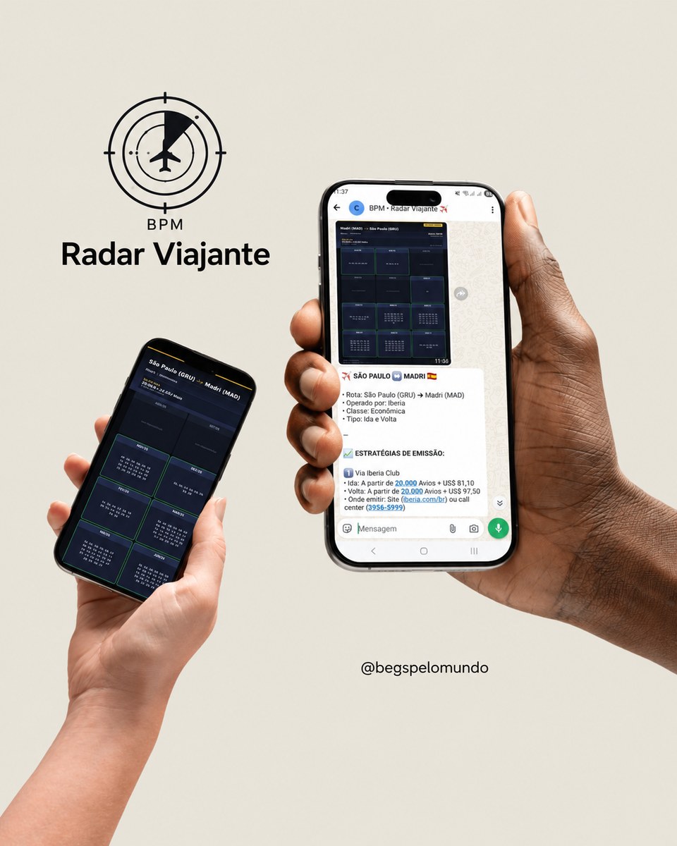 BPM Radar Viajante — exemplo de alerta formatado no WhatsApp